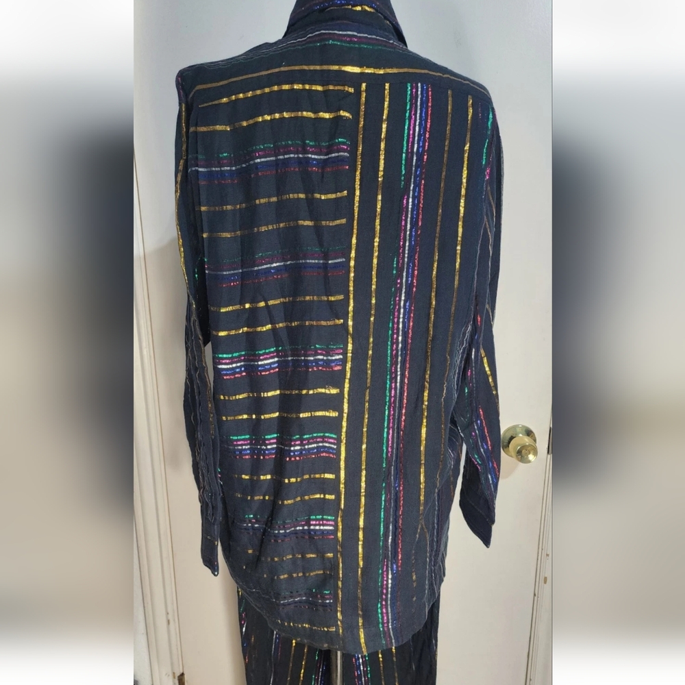FARM Rio Metallic Stripe Co Ord Set Wide Leg Pants Shirt Resort NWT L - Picture 5 of 12